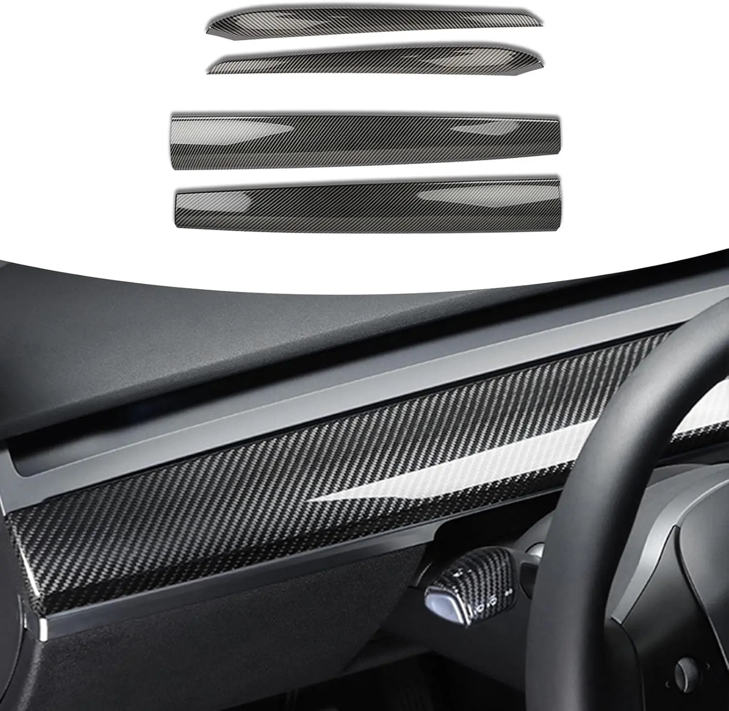 Door Trim Cover Wrap for Tesla Model Y 2020-2024, Model 3 2020-2024 -Gloss Carbon Fiber Pattern ABS 4PCS Interior Armrest