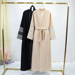 Embroidered Open Front Abaya Long Sleeve Maxi Length Dress, Women's clothing, Muslim Cardigan Abayas Out kaftans Women Jilbabs