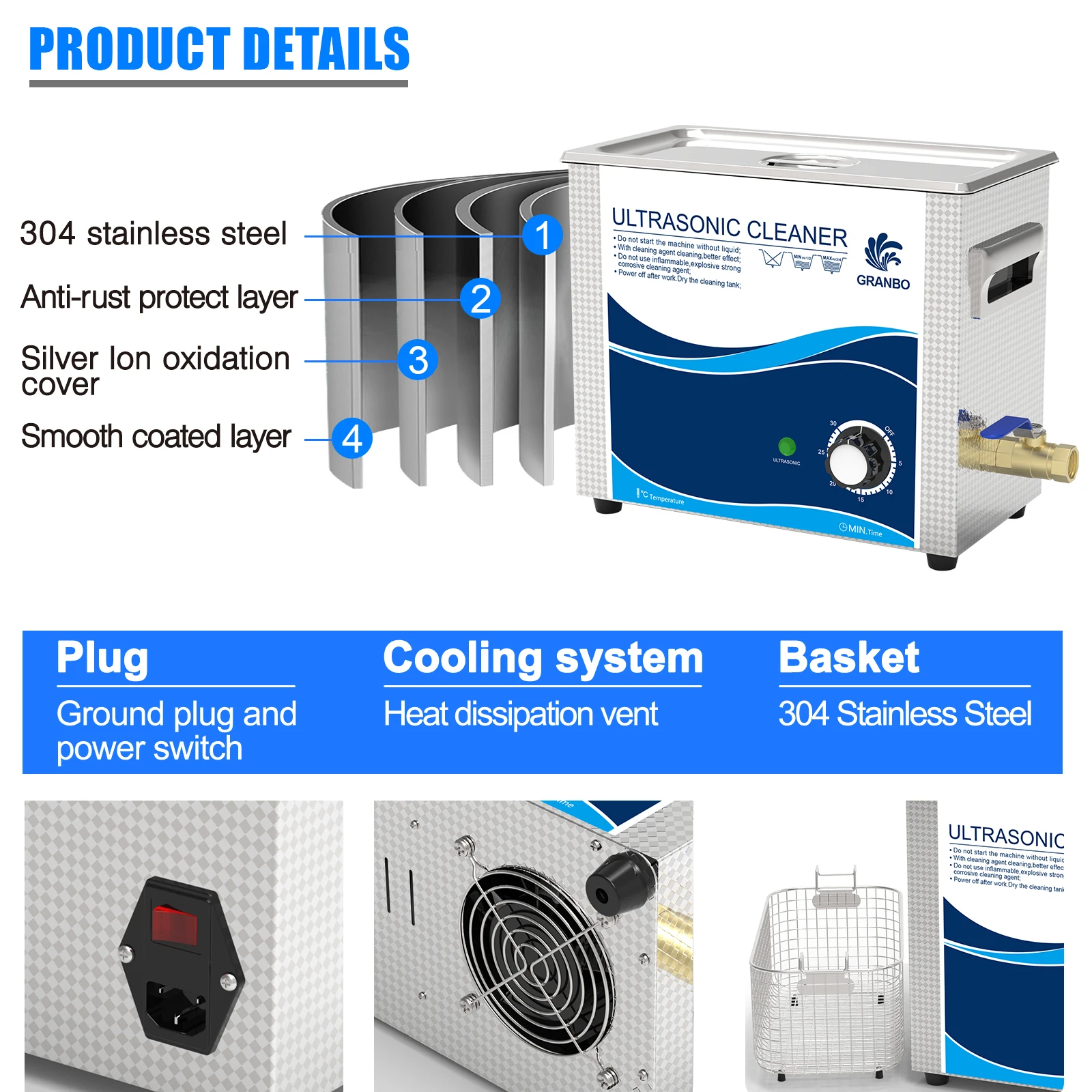 PCB Ultrasonic Cleaner Bath 6L 180W 30mins Timer 40KHz 3D Models Resin Removal Solder Paste Mother Board