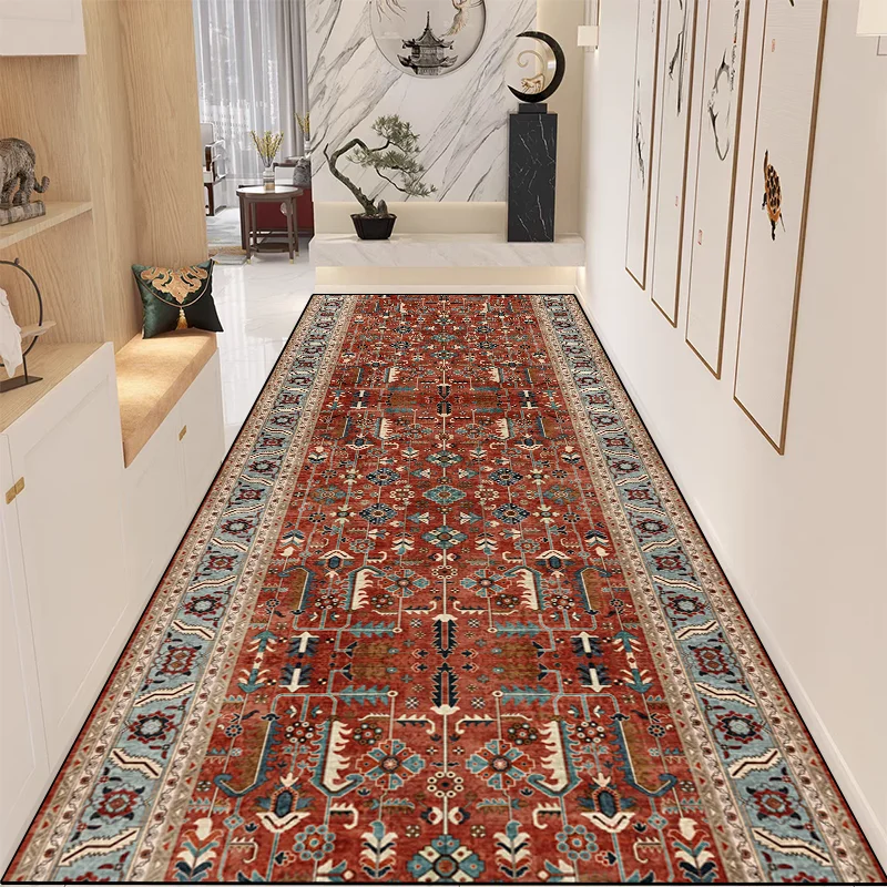 VIKAMA New Chinese Retro Long Carpet Non-Slip Wear Entrance Corridor Modern Zen Space Floor Mat Home Decoration