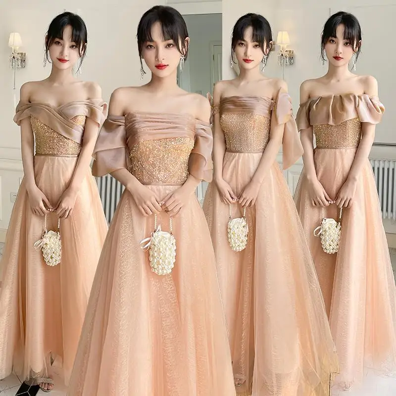 

Women's Off The Shoulder Style Bridesmaid Dresses New Summer Simple Sisters Group Dresses Skinny Girl Graduation Party Dress