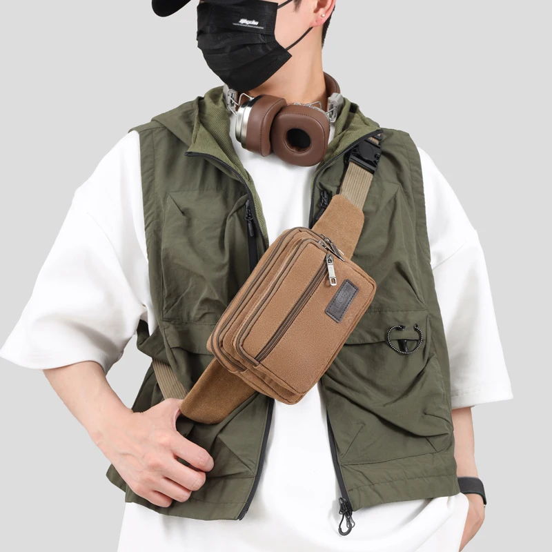 กระเป๋าคาดเอวผ้าใบกลางแจ้งของผู้ชาย - กระเป๋าคาดเอวความจุสูงทนทานสําหรับกีฬาและการเดินทาง (กระเป๋าใส่โทรศัพท์กันน้ํา)