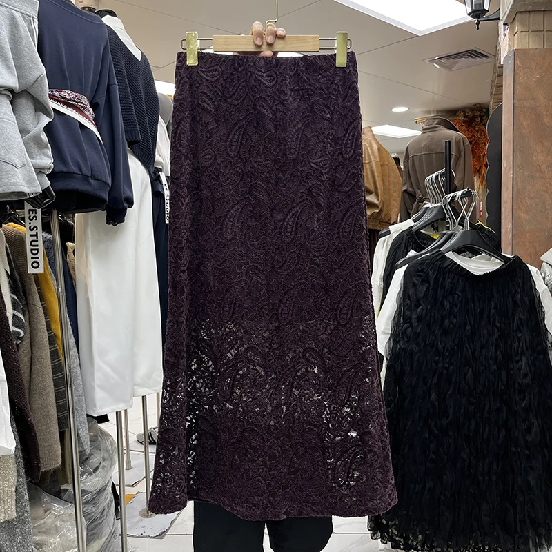 

Ele кружевная ажурная юбка с крючками, утягивающая юбка с высокой талией, осень-зима, длинная юбка с искусственным хвостом для женщин