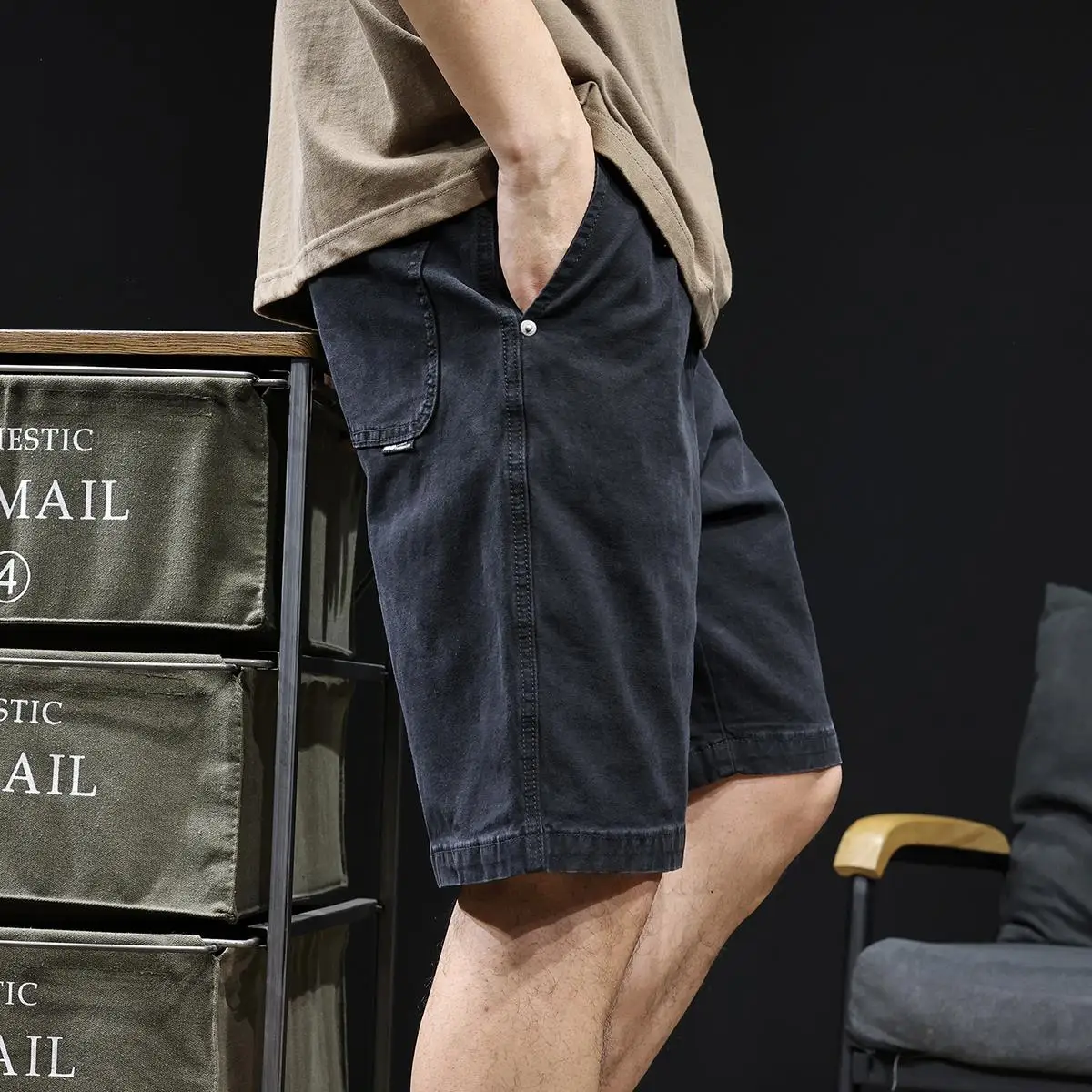 

Модные мужские эластичные джинсовые шорты-бриджи в американском стиле, со средней посадкой, для лета, для активного отдыха, повседневные, свободные, прямого кроя