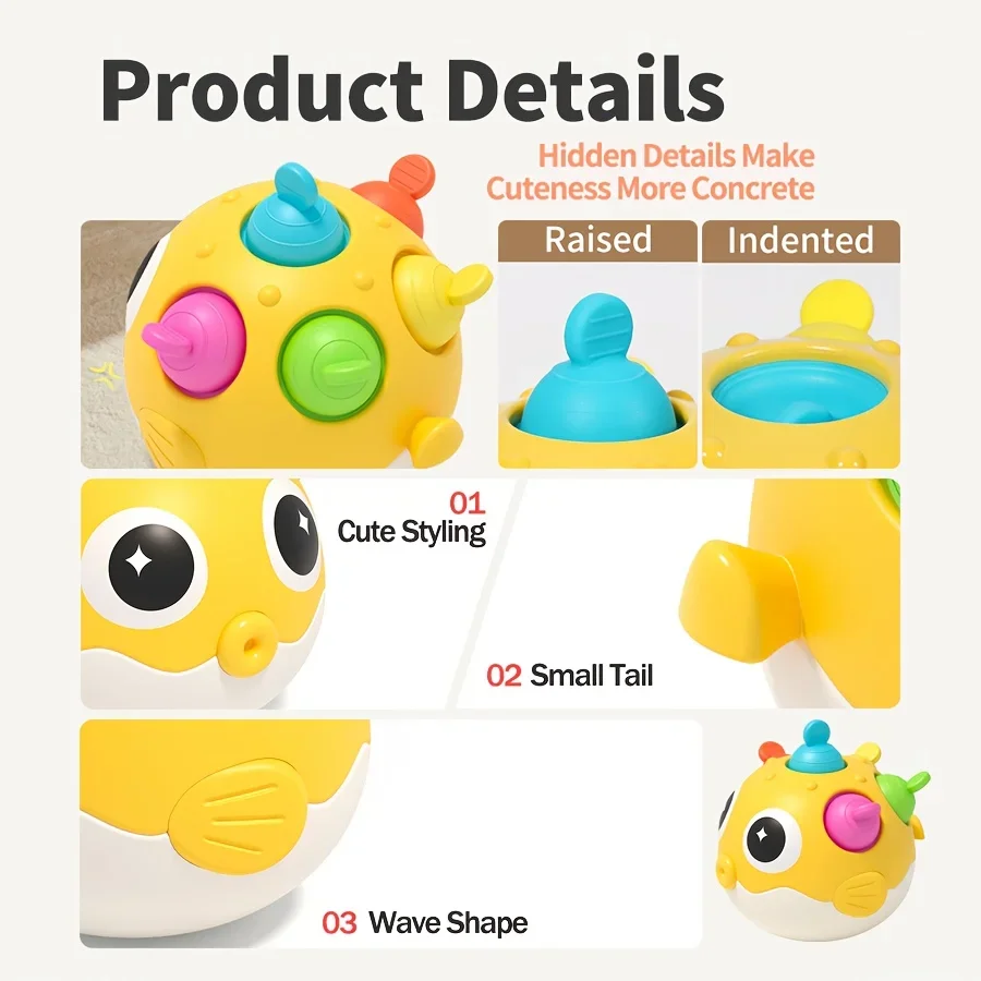 Pufferfish Bell Baby Shaker - ของเล่นเขย่ามือแบบใช้มือสำหรับพัฒนาทักษะการเคลื่อนไหวและการพัฒนาการได้ยิน ของขวัญที่เหมาะสำหรับเด็กทารก