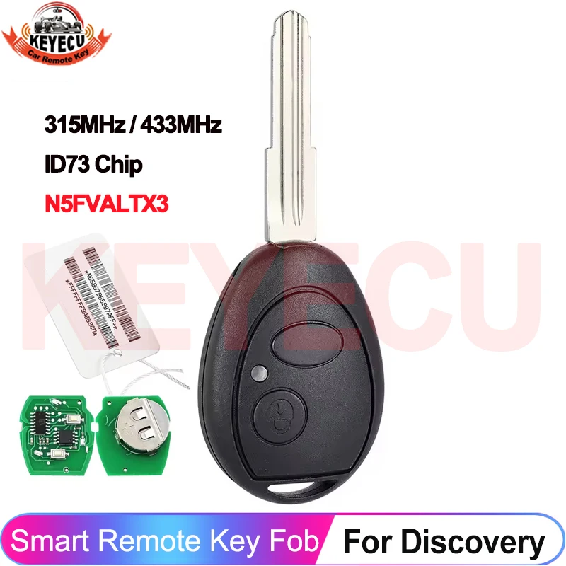 KEYECU 315/433MHz ID73 Chip For Land Rover Discovery 1999 2000 2001 2002 2003 2004 2 Buttons Car Remote Key N5FVALTX3 73370847C