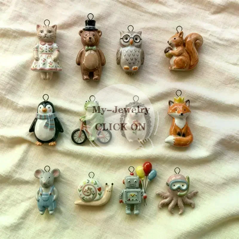 1Pcs Color Preserved Stainless Steel DIY Jewelry Necklace Bracelet Accessories Cartoon Owl Squirrel Hedgehog Charms Pendant