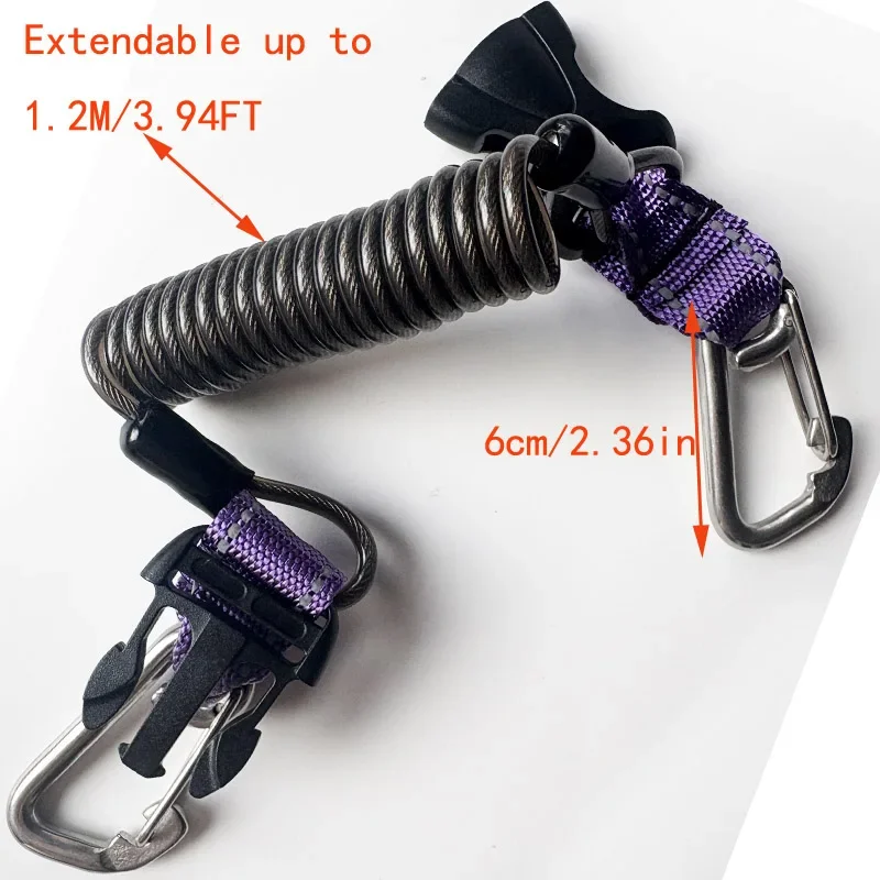 Diving Double ended Stainless Steel snap clip with 1.2m Retractable Plastic coated Spring