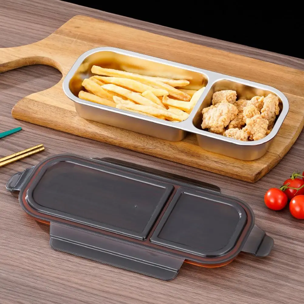 Stainless Steel Dip Container 2pcs Stainless Steel Snack Containers with Lids Leak-proof Divided Food Storage Boxes for Travel
