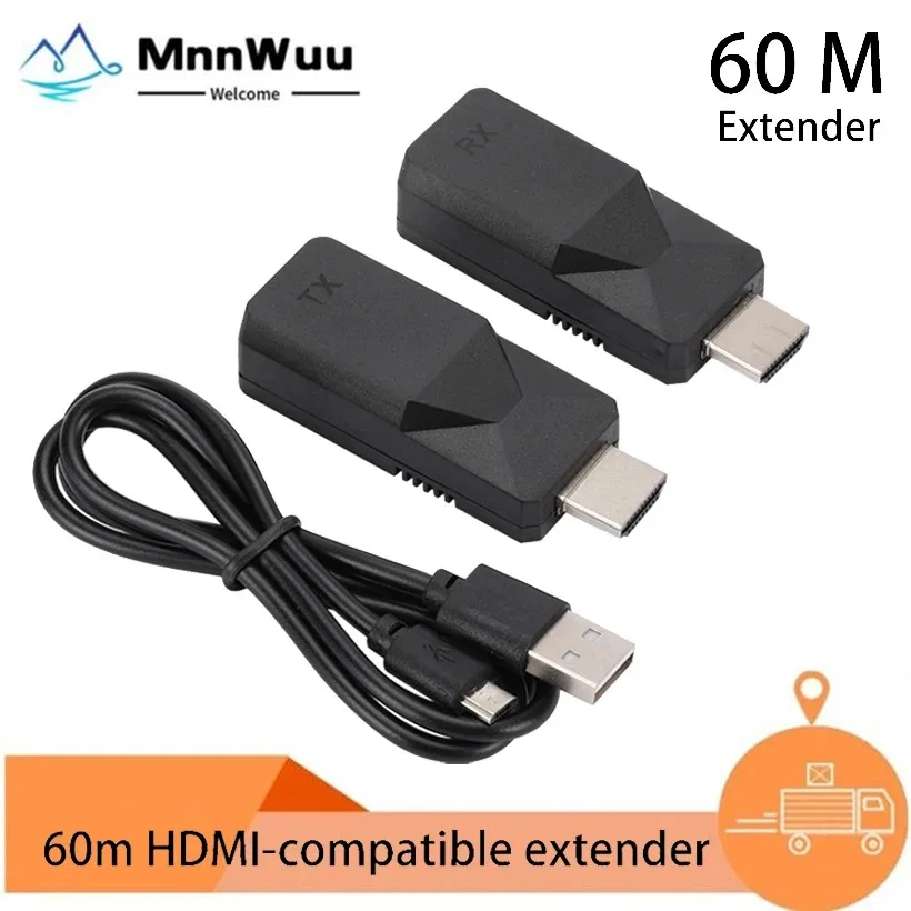 

MnnWuu 60m HDMI compatible extender 1080P IR loop output lossless RJ45HDMI compatible extender transmitter receiver