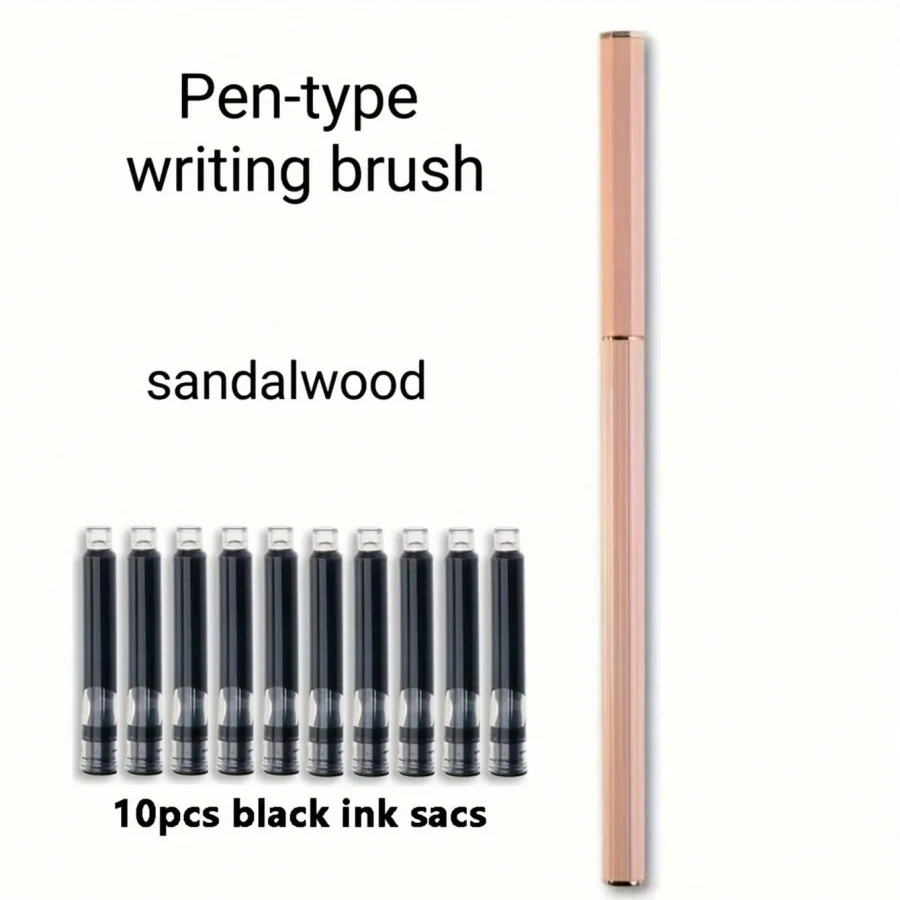 1 Metallstift-Pinsel + 10 schwarze Tintenpatronen, geeignet für Schüler zum Üben des Pinselschreibens in der Kalligrafie – Detail 4