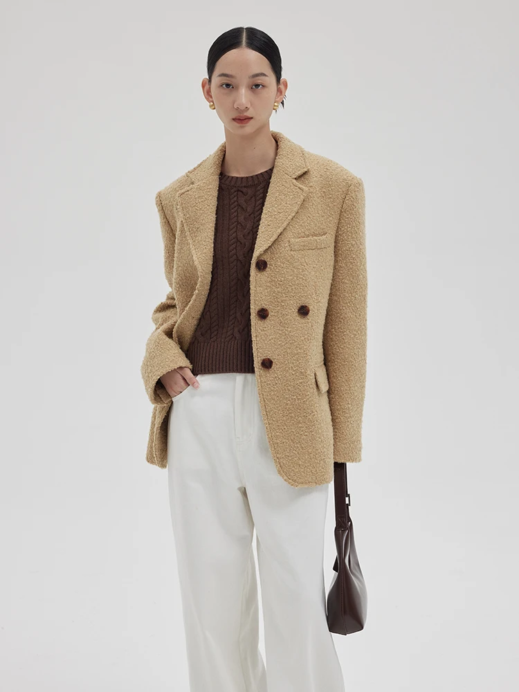 Blank Label Women's Woolen Suit Jacket Thick Herringbone Weave Minimalist High End Knitted Circle Autumn Winter Fashion Outer...