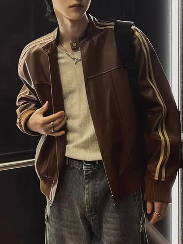 

Laid-ba New Sle Мотоциклетный кожаный джат Simple Faion Модный японский Sle из искусственной кожи Молодежный Vitali Весна Осень