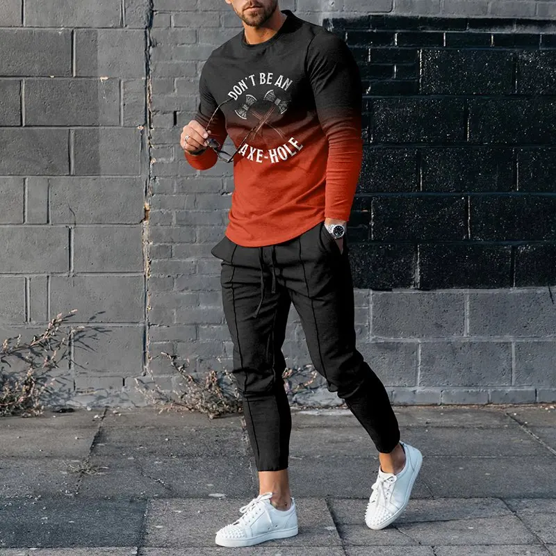 Conjunto de ropa de Estilo Vintage para hombre, chándal Unisex con estampado de letras de sangre, sudadera y pantalones, 2 piezas