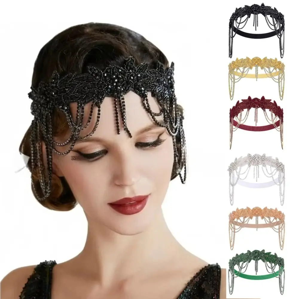 Shiny Rhinestone Headband Chain Tassel Flower Shape Bridal Headdress Elegant Exquisite Korean Style Hair Band Stage Performance