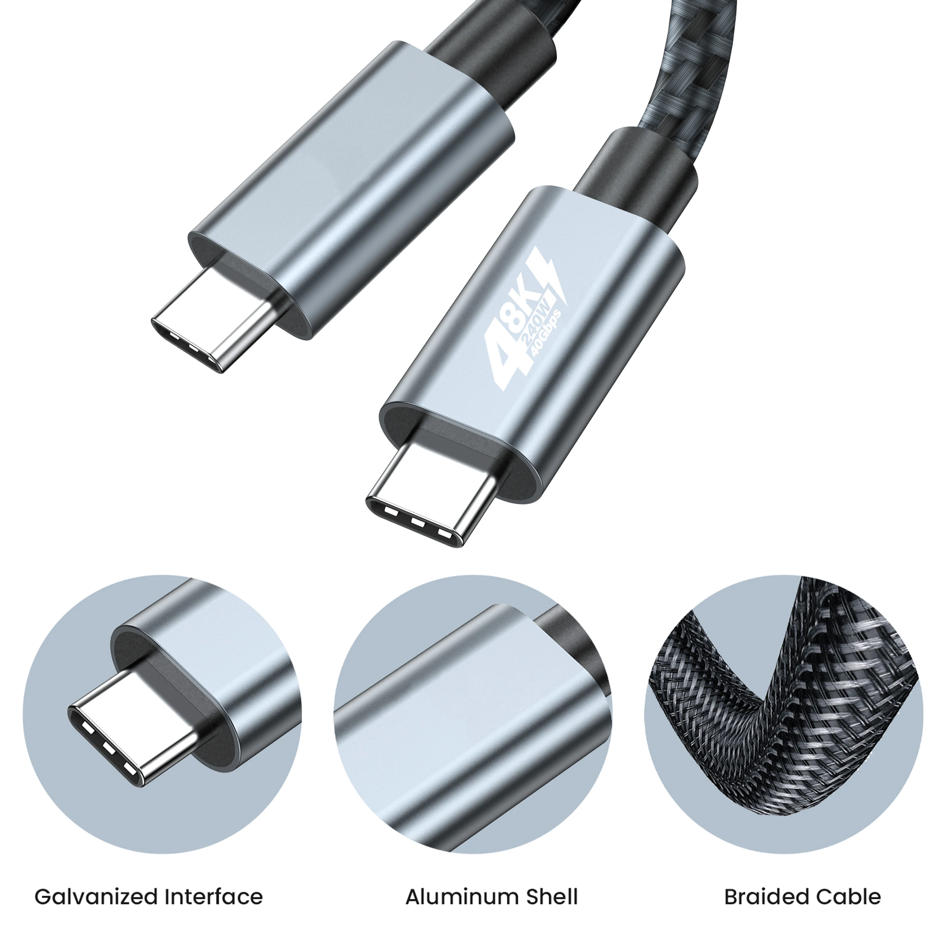 NIERBO USB C Cable Male to Male USB 4.0 240W 40Gbps Type C Thunderbolt 4 Cable 8K@60hz Video Super-Fast Data Charging