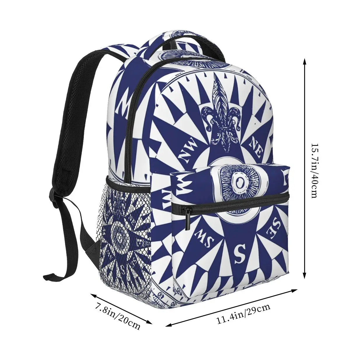 Nautical Compass | Vintage Compass | Navy Blue And White Backpack for Girls Boys Travel RucksackBackpacks for Teenage school bag