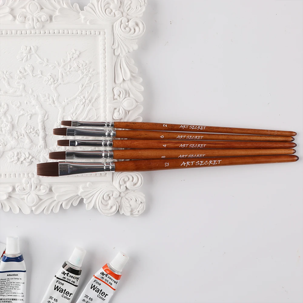Artsecret 5 PCS Nylon Hair Paint Brushes Set for Arylic Watercolor Oil Painting Flat Round Drawing Brushes Beginner Art Supplies