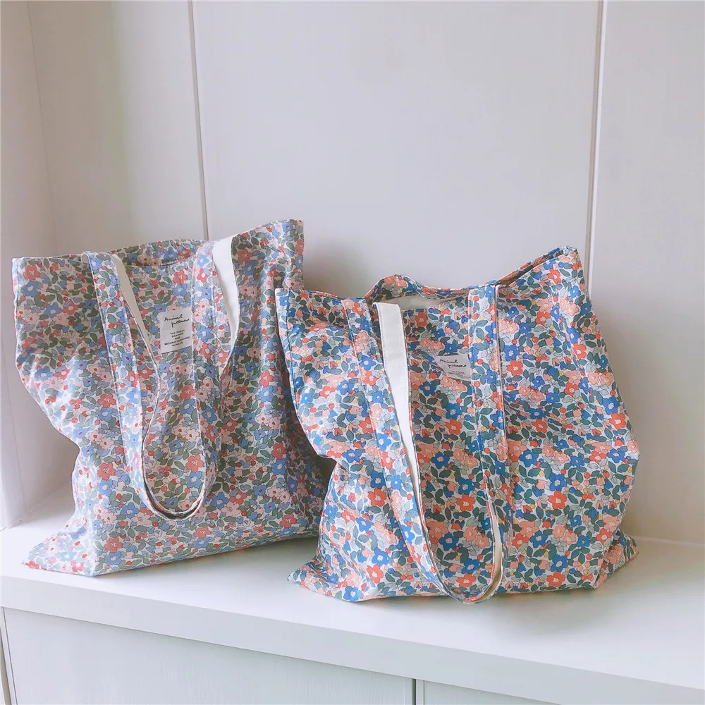 Canvas Tote Bag Floral Aesthetic Personalized Custom Reusable Grocery Bags Shopping Shoulder Bag cute travel tote bag