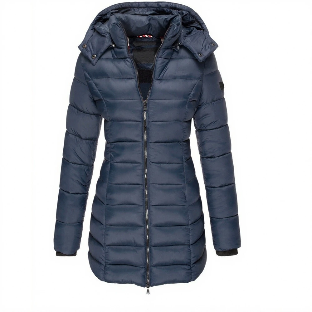 

Женское осенне-зимнее пальто из искусственного хлопка с длинными рукавами и капюшоном, повседневная удобная длинная повседневная базовая хлопковая верхняя одежда