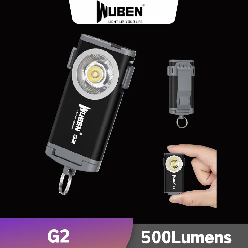 WUBEN G2 Keychain Light 500Lumens Type-C Rechargeable 5 Lighting Modes Magnetic tail 175° Wide-angle Protable LED Flashlight