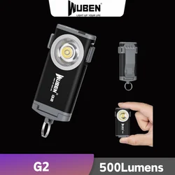 WUBEN G2 Portachiavi Luce 500 Lumen Tipo-C Ricaricabile 5 Modalità di illuminazione Coda magnetica 175 ° Torcia LED portatile grandangolare
