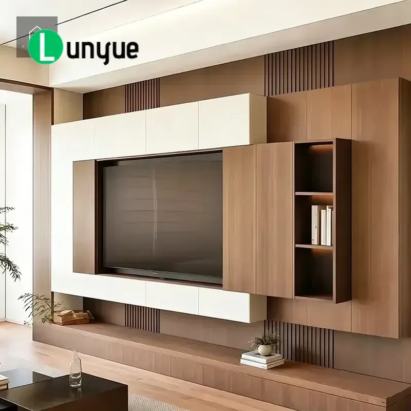 Modern TV Cabinet with Display Case and Drawers Customizable Size Furniture for Hotel Apartment Living Room Storage Solution
