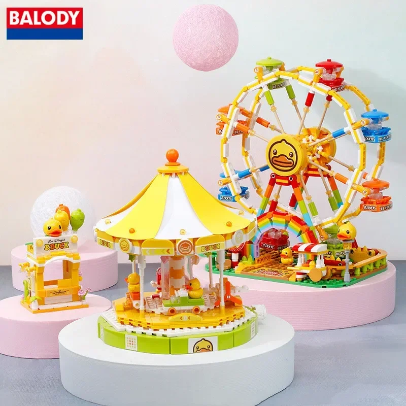 BALODY building blocks B.Duck toy carousel model Ferris wheel ornaments Kawaii construction set girls birthday gift social game