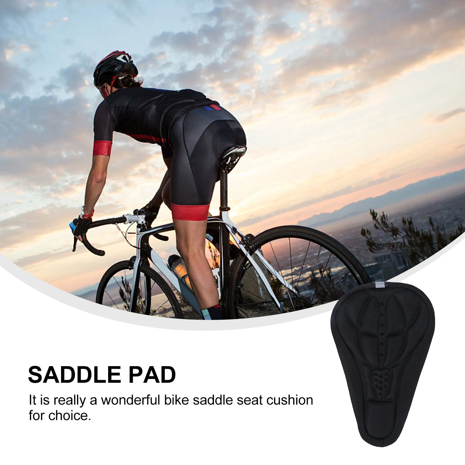 

3D Black Bike Saddle Seat Cover Gel Pad Shock Absorbing Breathable Saddle Cushion Non Slip Drawstring Adjustable Off