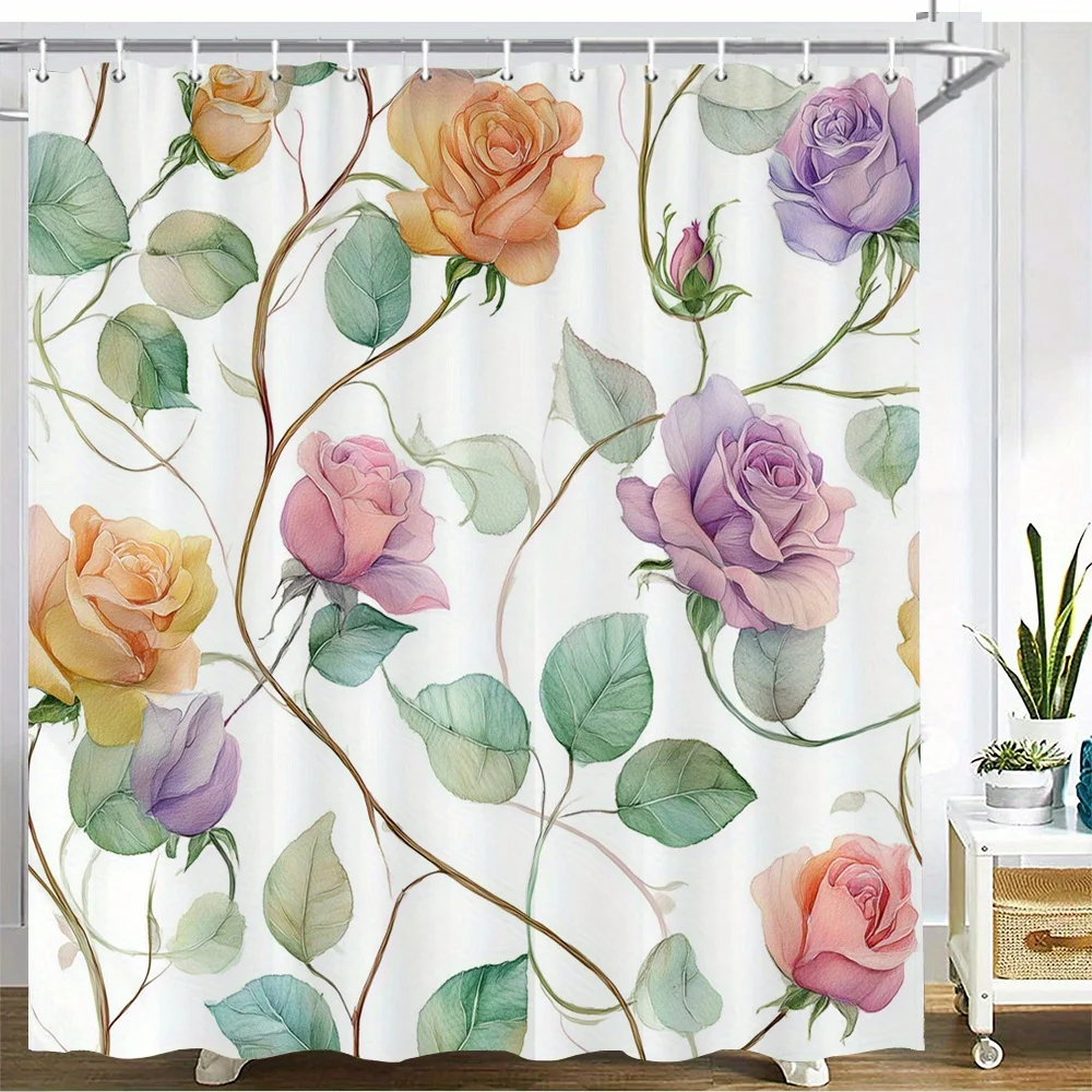 

Цельная занавеска для душа с пастельными розами и цветочным принтом — полиэфирная ткань, можно стирать в машине, с крючком, подходит для украшения ванной комнаты