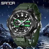 SANDA  Fashion Mens Watch Military Water Resistant Sport Watches Army Big Dial Led Digital Wristwatches Stopwatch For Male