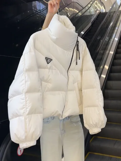 New Cotton Women Winter Warm Short Puff Jacket Korean Design Irregular Cotton Coat Trend Loose Thicken Parkas Tide Black White 6