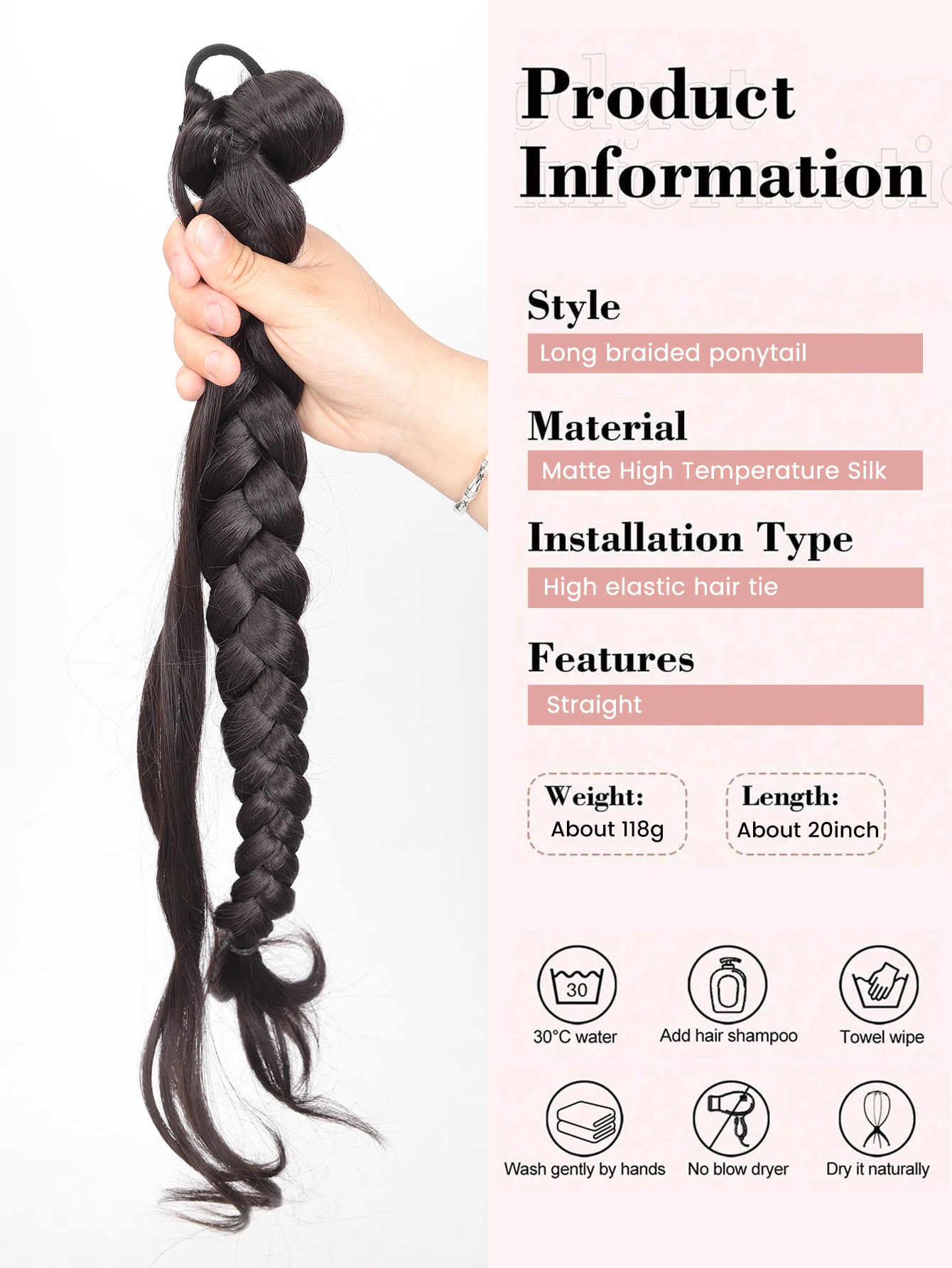 20Inch Synthetic Ponytail Long Straight Wig Extensions Boxing Braids Black Blonde Brown Hairstyle Hair Extensions For Women