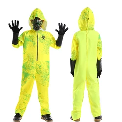 Evil Zombie Hazmat Cosplay Kids Hazmat Suit And Mask Costume For Purim Outfit Boys Yellow Biochemical Radiation Jumpsuit