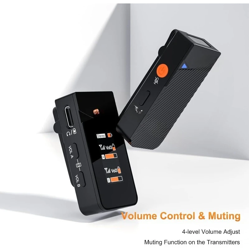 ميكروفون Vimo C3 اللاسلكي Lavalier - إلغاء الضوضاء، كتم الصوت، ضبط الكسب، ميكروفون لاسلكي لهاتف iPhone، كاميرا DSLR