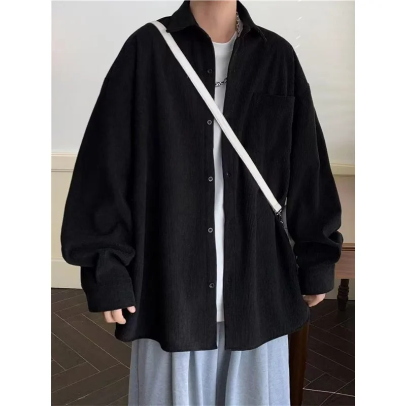 2025 New American Style Loose Casual Black Shirt Jacket Versatile Cotton Outerwear for Men Autumn Season Warmth Insulated