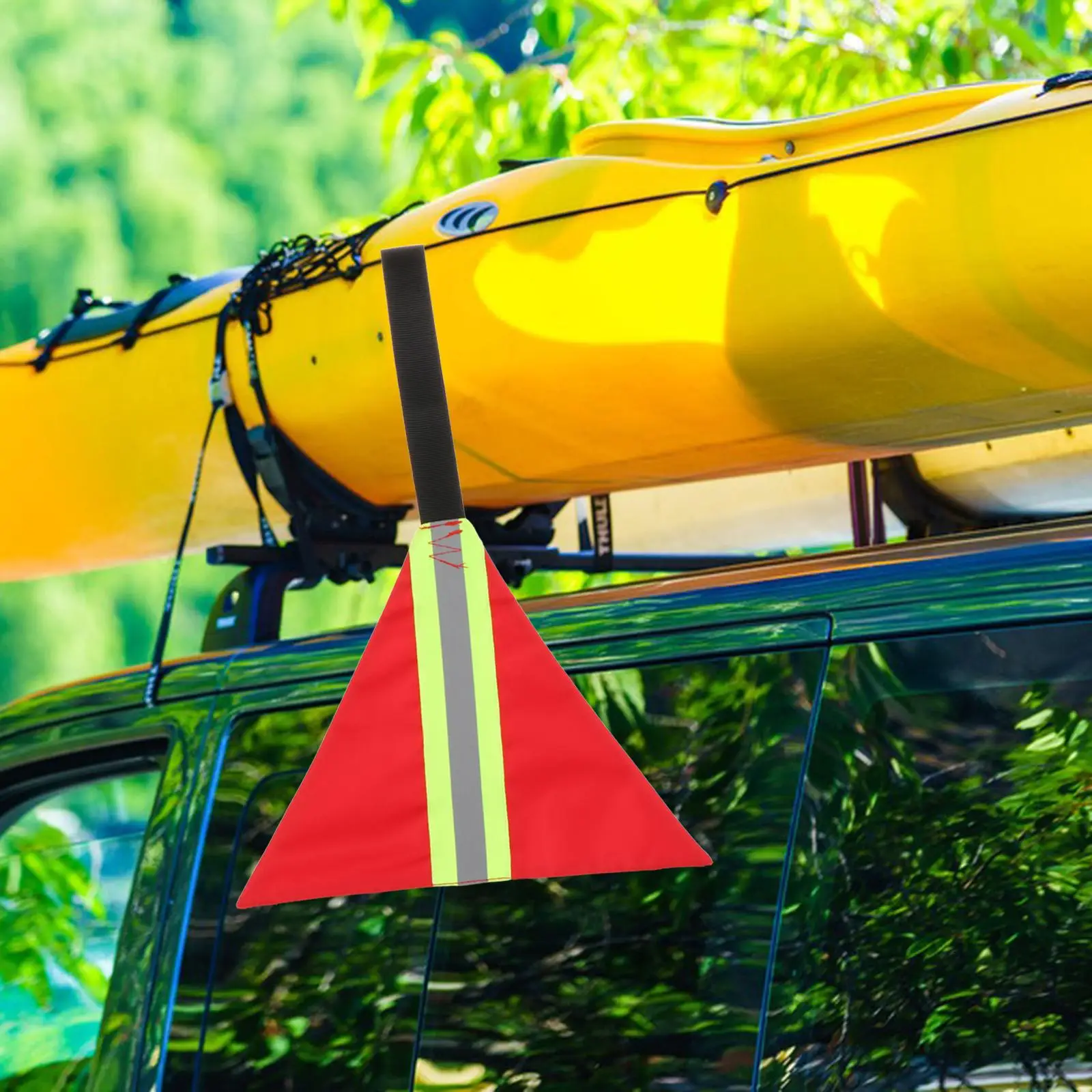 Reflective Kayak Tow Flag with Webbing Strap High Visibility Oxford Cloth Safe Travel Sign for Canoe Boating