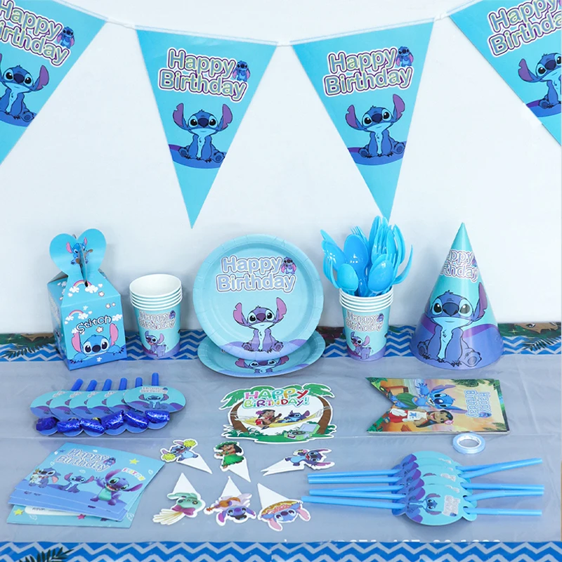 

Disney Stitch Theme Birthday Party Decoration Supplies Kids Lilo Stitch Tableware Cup Plate Angle Balloon For Baby Shower Favors