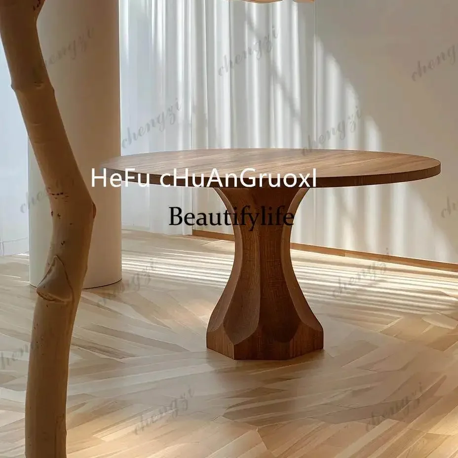 A17 Medieval retro all-solid wood round dining table designer creative small apartment round table simple art round dining table