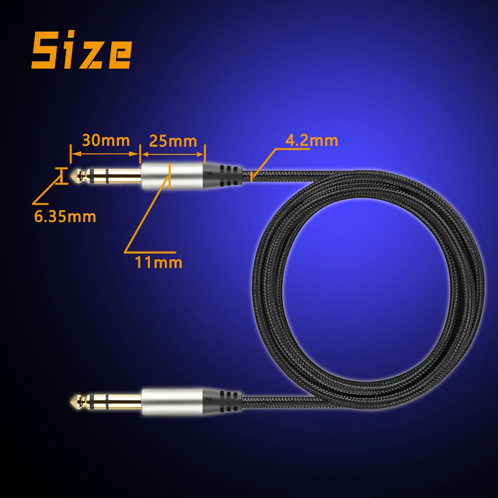 6.35mm TRS Cable 1/4 inch Male to Male Jack Stereo Audio Interconnect Cord Guitar,Bass,Keyboard,Mixer,Amplifier,Amp,Speaker