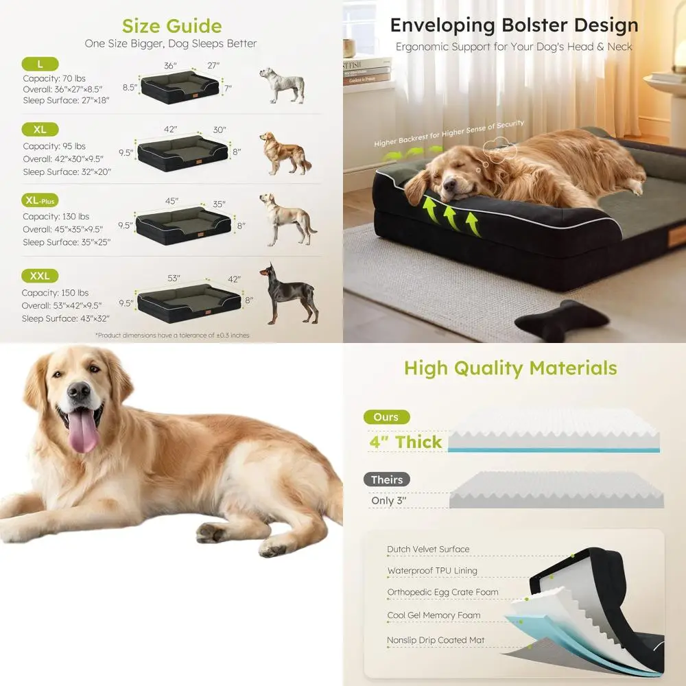 

Ортопедическая кровать для собаки XL с охлаждающей гелевой пеной, водонепроницаемым съемным чехлом, диван из черного бархата 42, включает игрушку-костку