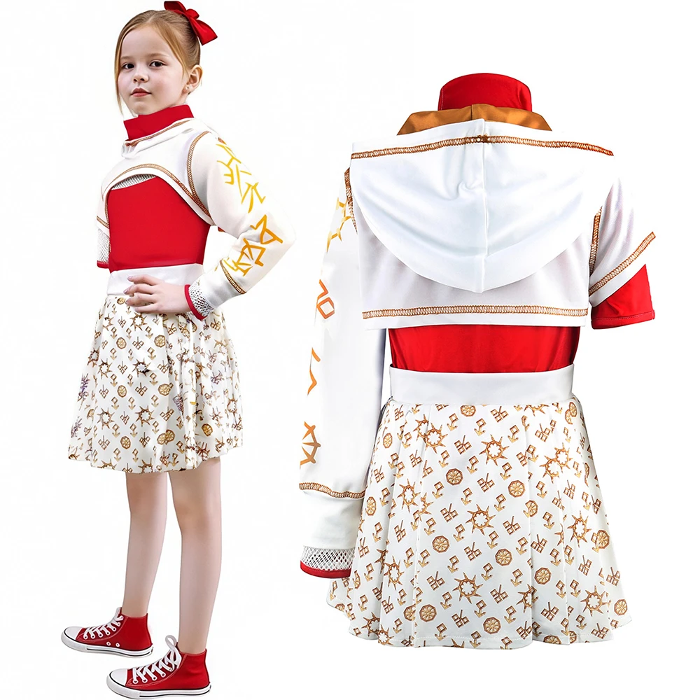 Girls Zombies leadler Halloween Cosplay Costume Uniform Outfits Top Skirt Dress Hooded Coat 3PCS Set for Girls Carnival Party