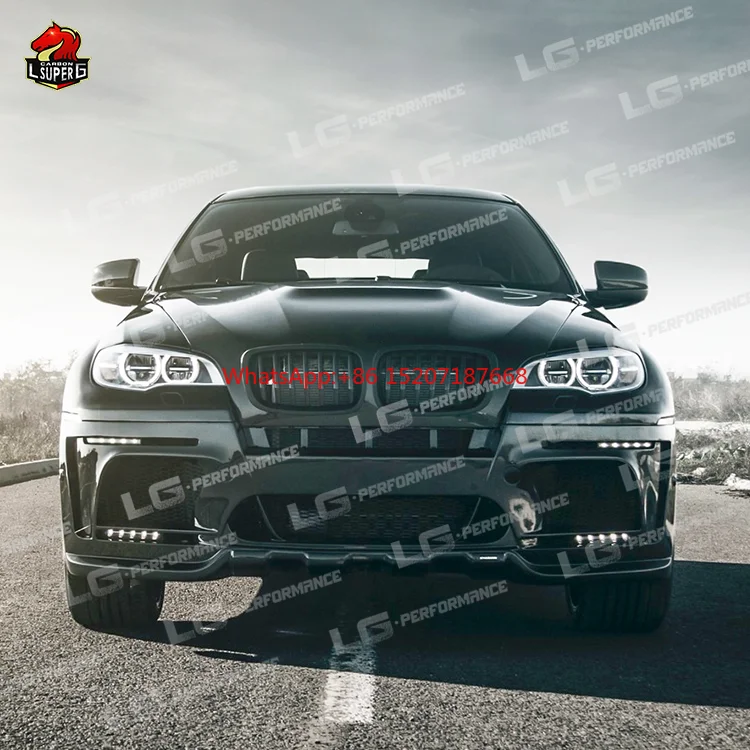 Lossless replacement upgrade X6 H style car bumpers body kits for BMW X6 E71 up Half carbon +FRP kit front rear bumper lip