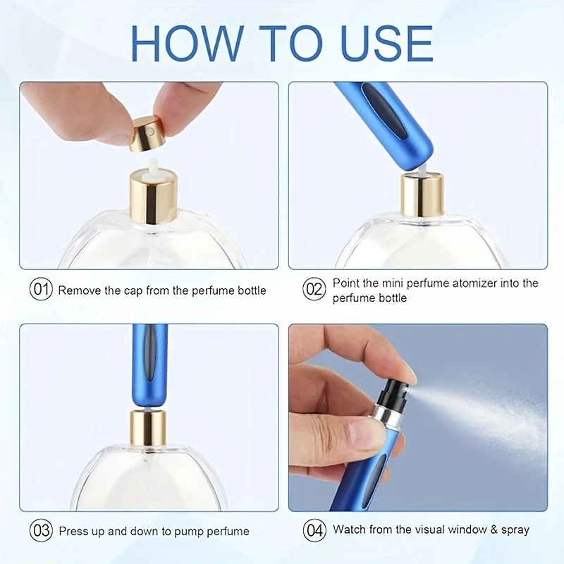 بخاخ عطر محمول بخاخ ألومنيوم صغير ، زجاجة فارغة قابلة لإعادة الملء ، حاوية سائلة للسفر ، مستحضرات تجميل صغيرة ، 4: 50: 50