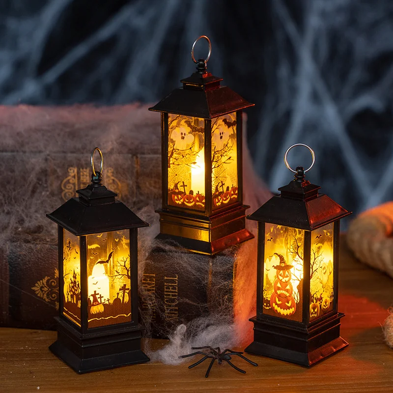 Retro LED Candle Lantern Night Light, Halloween Christmas Decor Ornament Pumpkin Witch Snowman Mini Lamp Home Holiday Party Gift