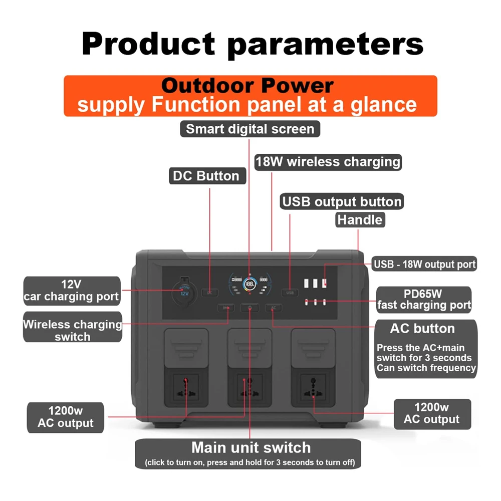 Portable Power Station 1000W-2000W Lithium Ion Battery Solar Panel 'MPPT Controller for Car Lighting-Rechargeable Power Source