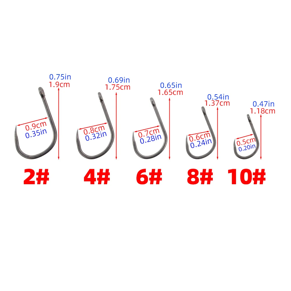 Hirisi 200Pcs High Carbon Stainless Steel Barbless Hooks PTFE Coating Fishing Hook Fishing Accessories 8002 image 2