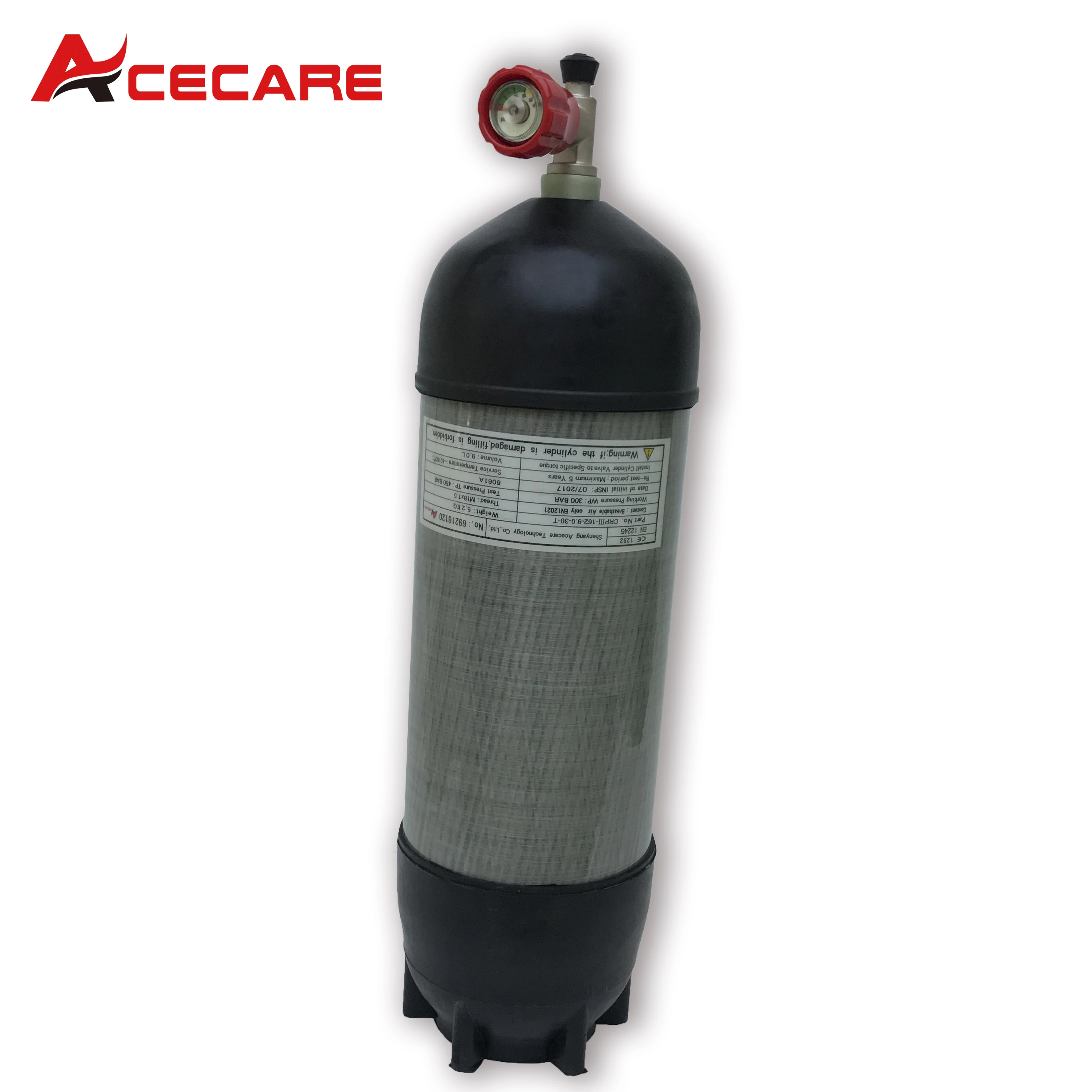 ACECARE 9L Carbon Fiber Cylinders 4500Psi High Pressure Cylinders Scuba Diving Tank Thread M18*1.5 With Valve and Rubber Boots