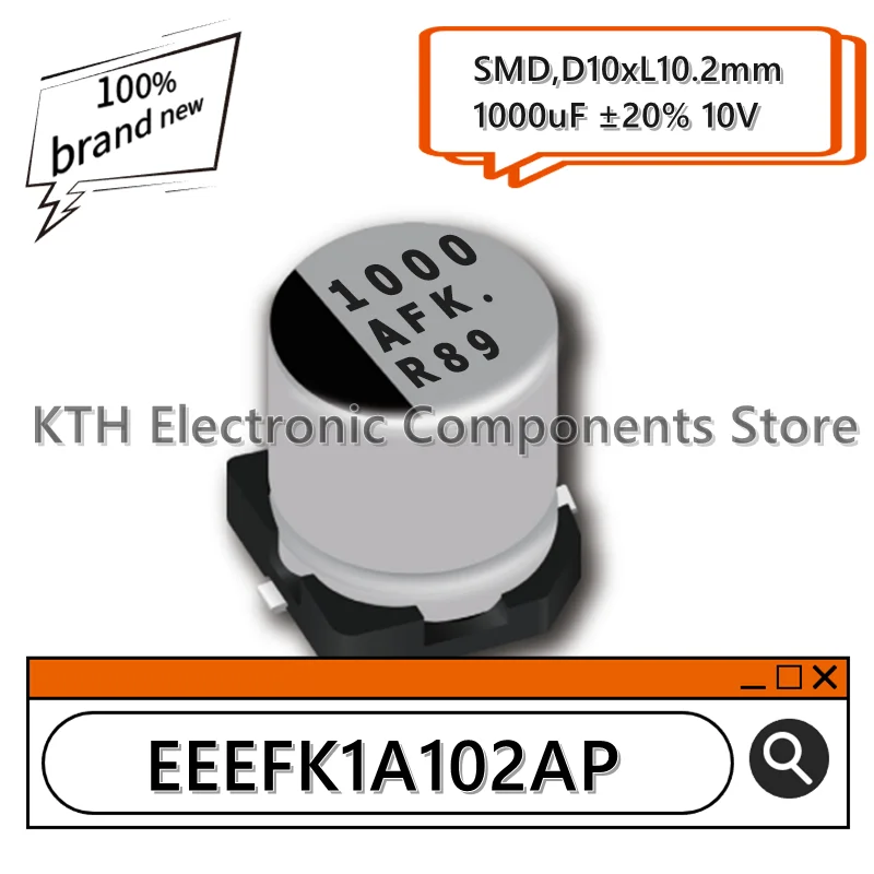 10ชิ้น EEEFK1A102AP ใหม่เอี่ยม100% EEE-FK1A102AP ตัวเก็บประจุอลูมิเนียมอิเล็กโทรไลติก1000uF 10V หน้าจอไหม SMD10x10.2mm 1000 afk