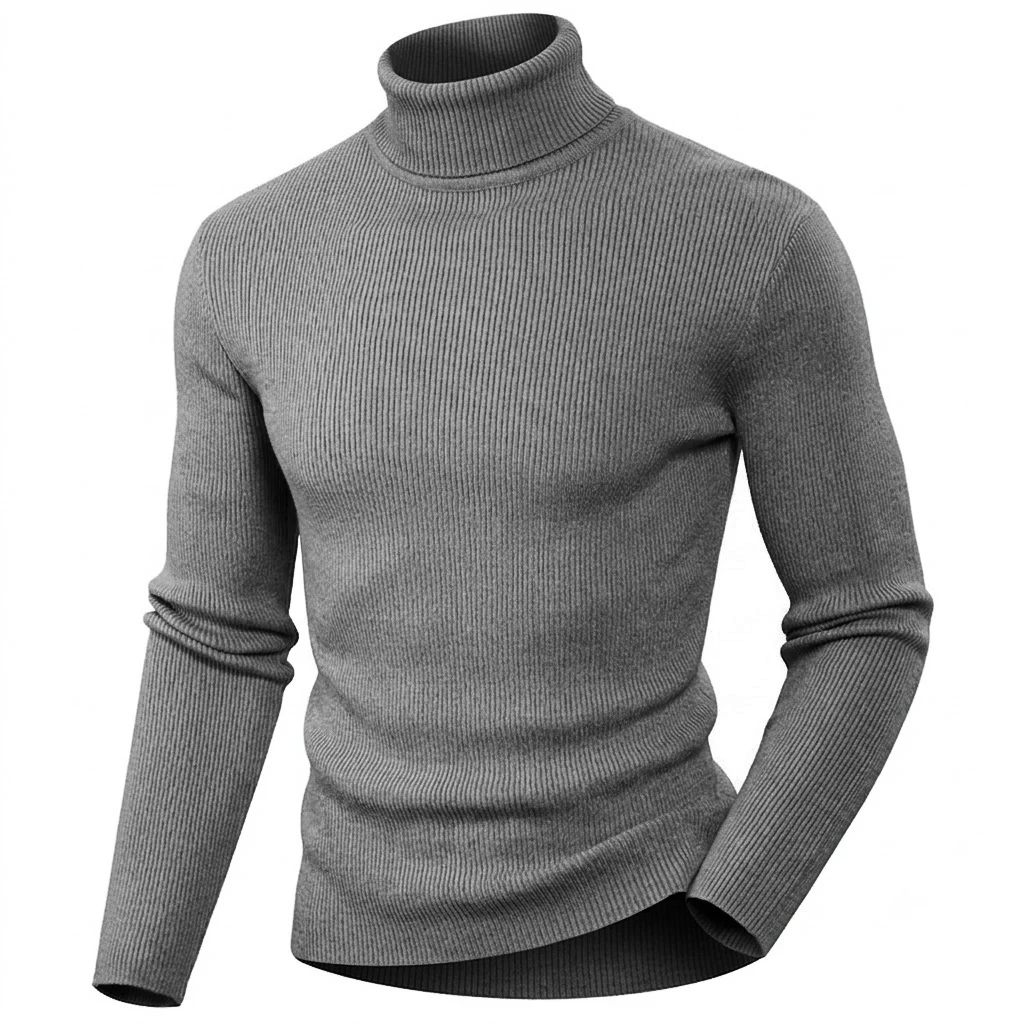 Neuer Herren-Rollkragenpullover Einfarbiger Gestrickter Pullover Hochgeschlossener Warmer Lässiger Sweater Herren Winter Outdoor Strickmantel Oberteil – Detail 7